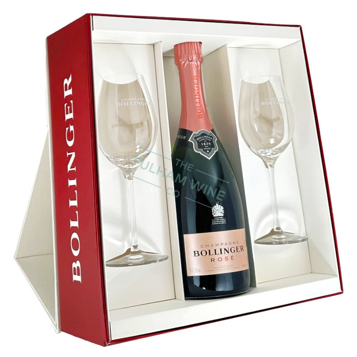 Bollinger Rosé Champagne - with Bollinger Flutes and Bollinger Gift Box - The Fulham Wine Company