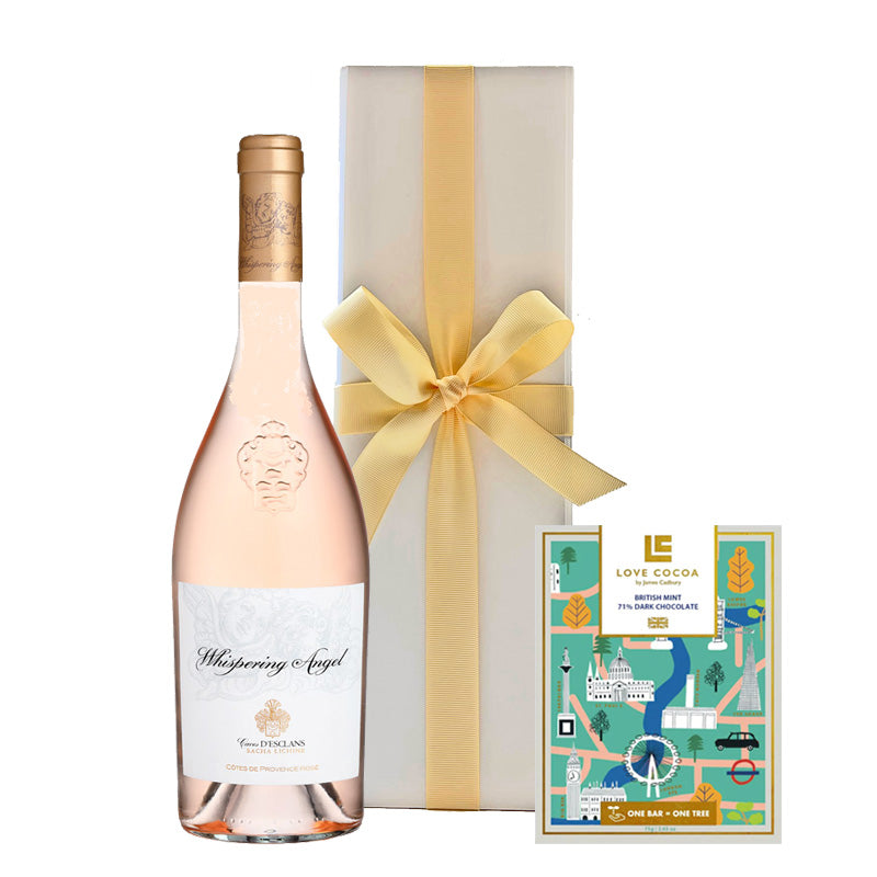 Whispering Angel in White Presentation Box - with London Edition Mint Chocolate Bar - The Fulham Wine Company